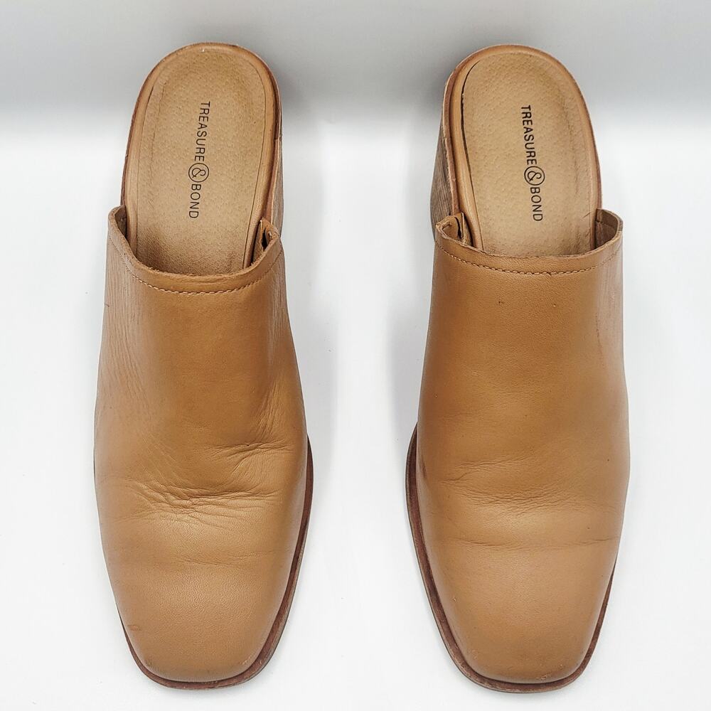 Treasure & Bond Perrla Mule Camel Brown Leather Chunky Stacked Heel Women's 8.5M